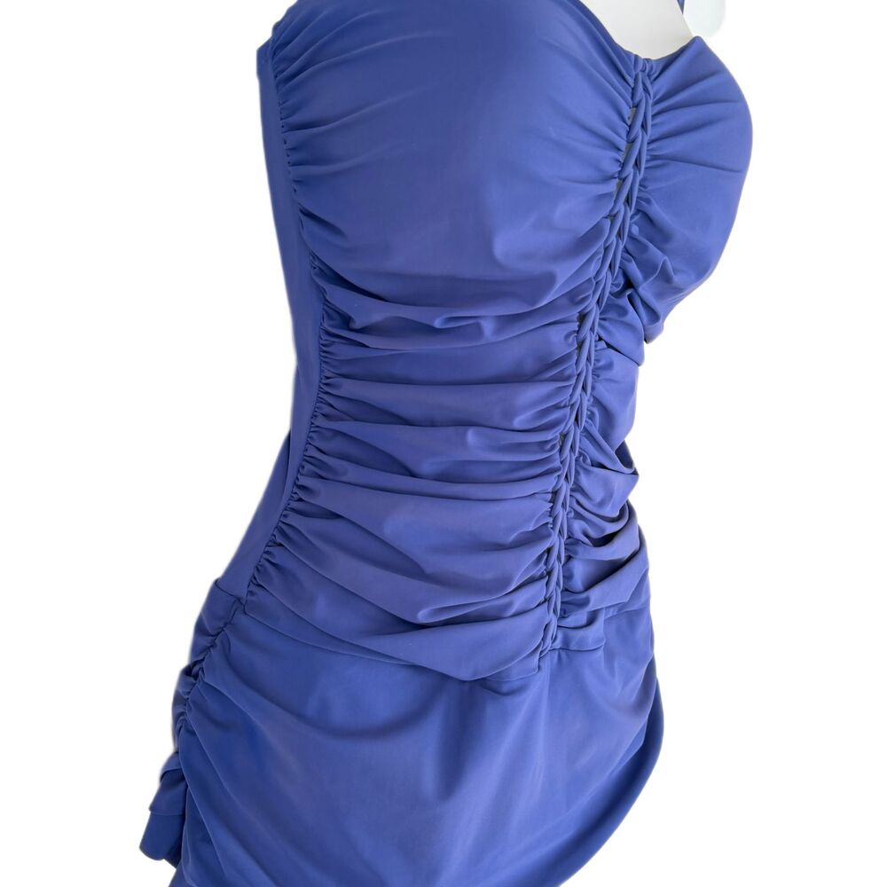 Profile by Gottex Swimsuit 12 One Piece w Skirt Blue Swim Dress Ruched Braided - Picture 5 of 10